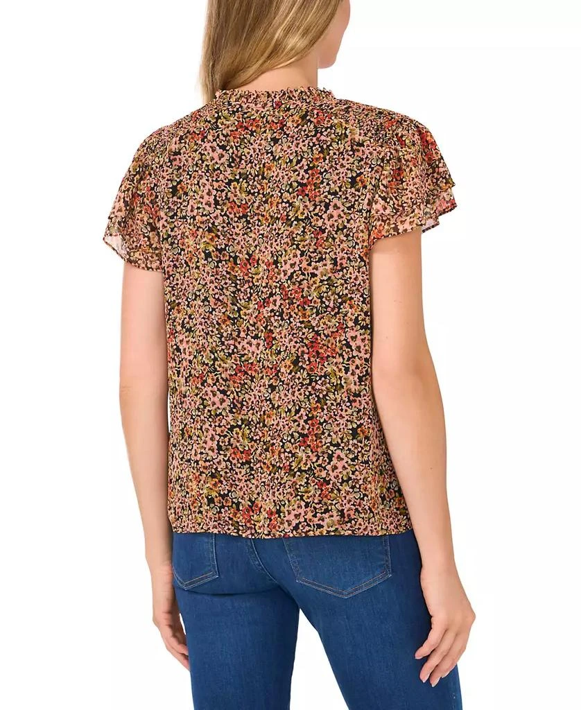 CeCe Women's Ditsy Floral Tie Front Blouse with Smocking 2