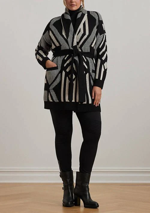 Ralph Lauren Ralph Lauren Plus Size Geometric Motif Belted Wool Blend Cardigan 3