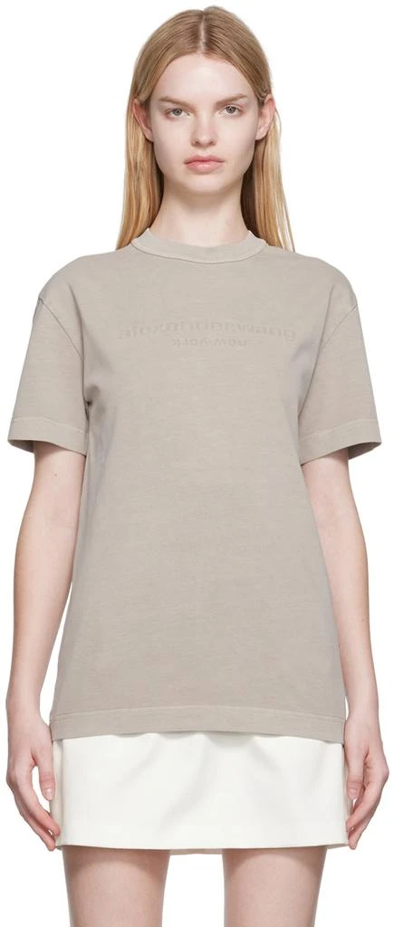 Alexander Wang Taupe Embossed Logo T-Shirt 1
