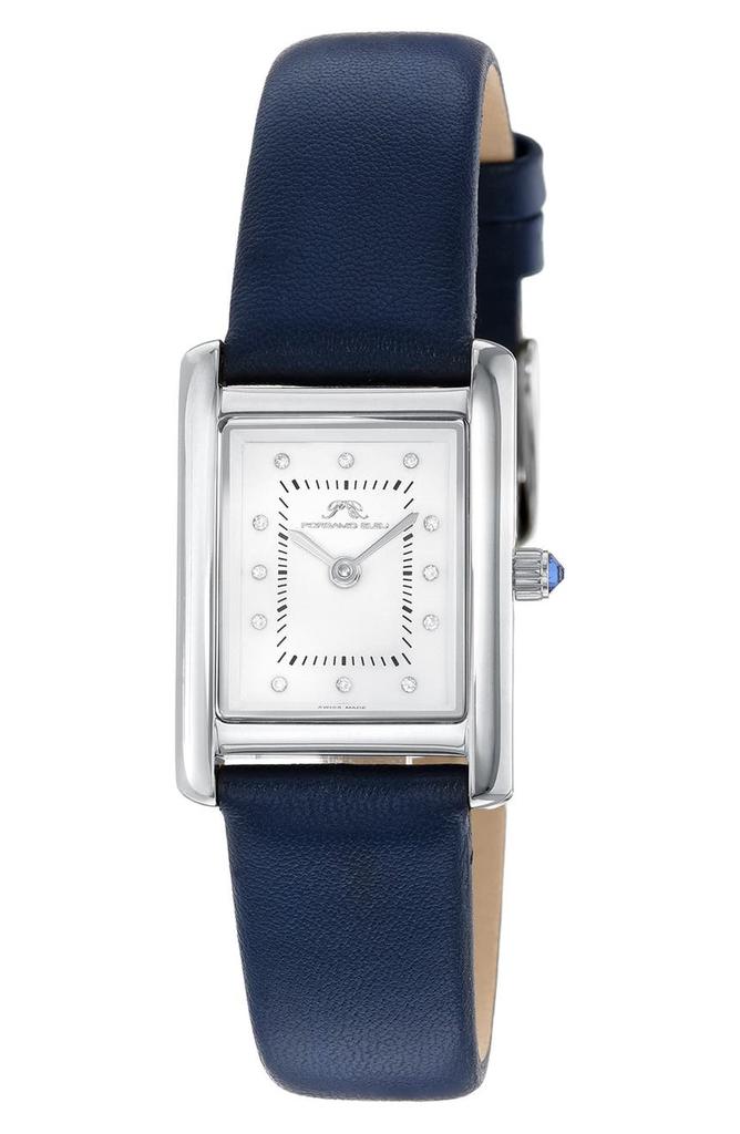 Porsamo Bleu Karolina Diamond Leather Strap Watch, 21.5mm x 30mm - 0.06 ctw