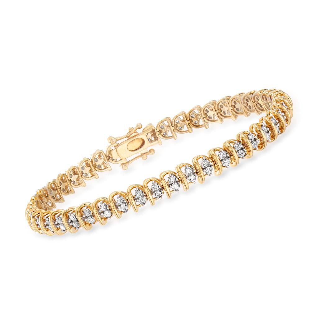 Ross-Simons Diamond Swirl-Link Tennis Bracelet in 18kt Gold Over Sterling