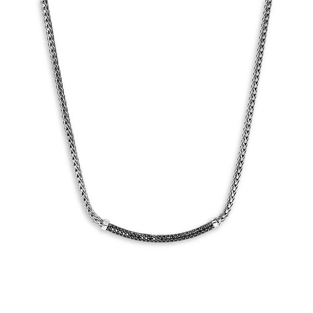 JOHN HARDY Sterling Silver JH Essentials Black Sapphire Pavé Curved Bar Necklace, 16-18" 1