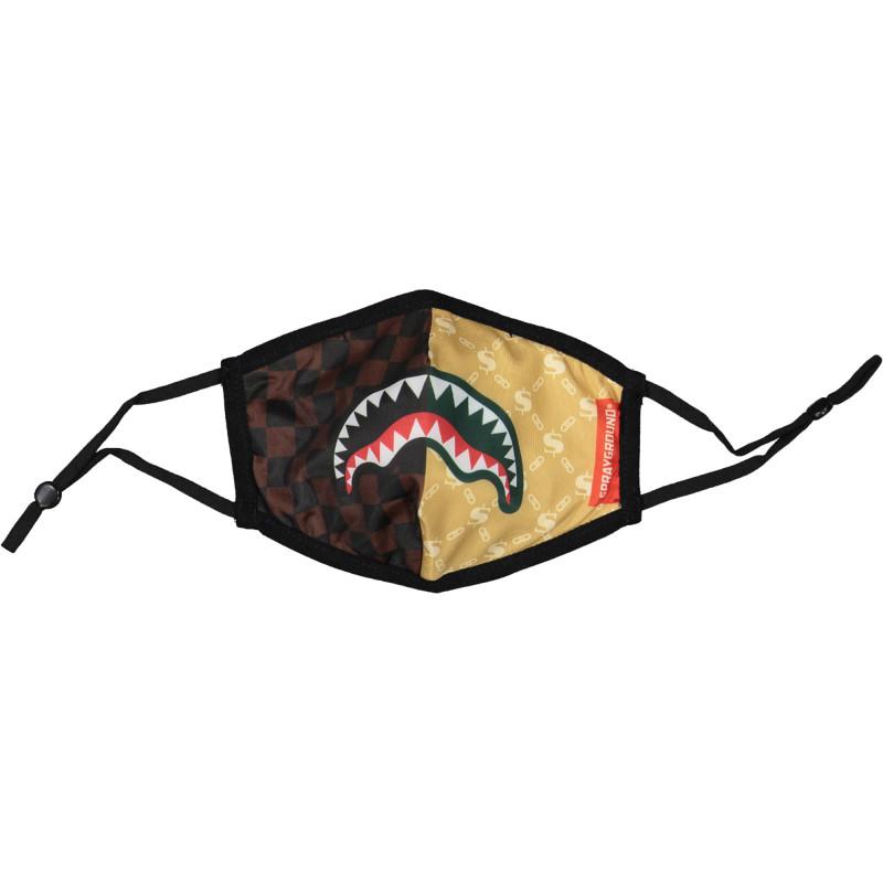 SprayGround Shark logo mask in yellow and brown