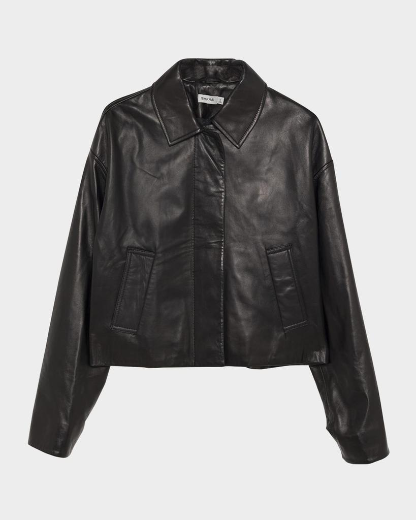 ◆SIMKHAI◆Wyatt Vegan Leather Jacket◆ Wyatt Vegan Leather Zip Up Jacket - Midnight Blue | SIMKHAI