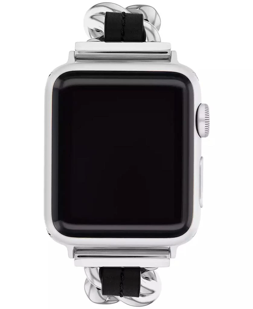 Coach Women's Silver-Tone Stainless Steel and Black Leather Chain Link Bracelet for Apple Watch, 38, 40, 41mm 1