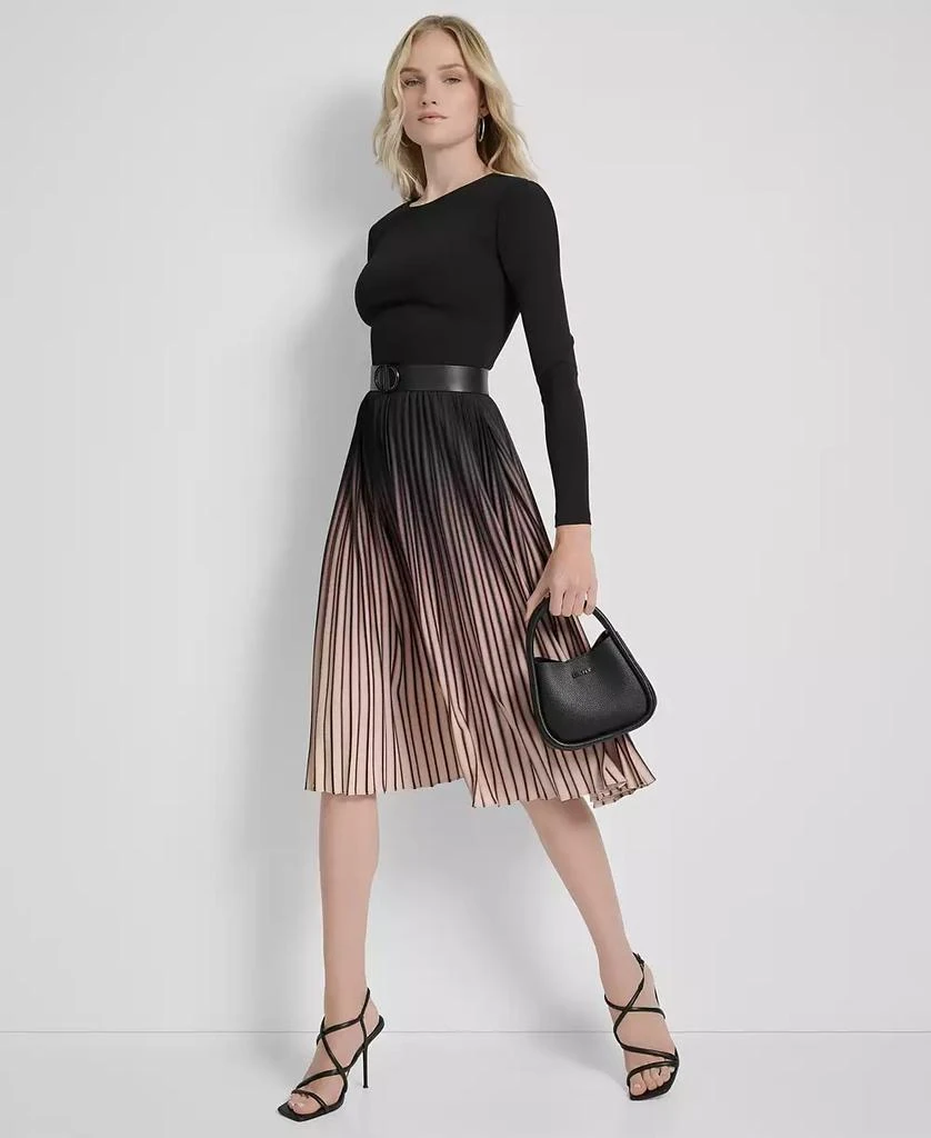 DKNY Women's Ombré Sunburst Pleat-Skirt Long-sleeve Midi Dress 3