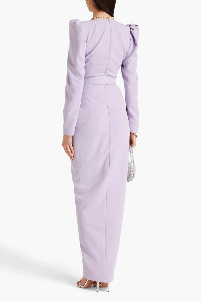 RHEA COSTA Belted pleated crepe gown 3