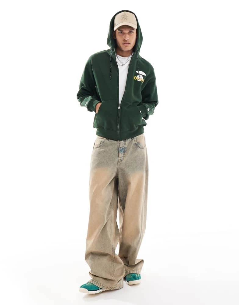 AAPE Aape by A Bathing Ape basic logo zip up hoodie in dark green 3