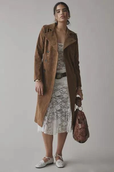Avec Les Filles Avec Le Filles Double-Breasted Faux Suede Belted Trench Coat 1