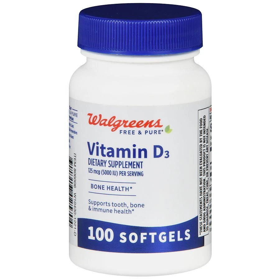 Walgreens Free & Pure Vitamin D3 125 mcg Softgels (100 days) 1