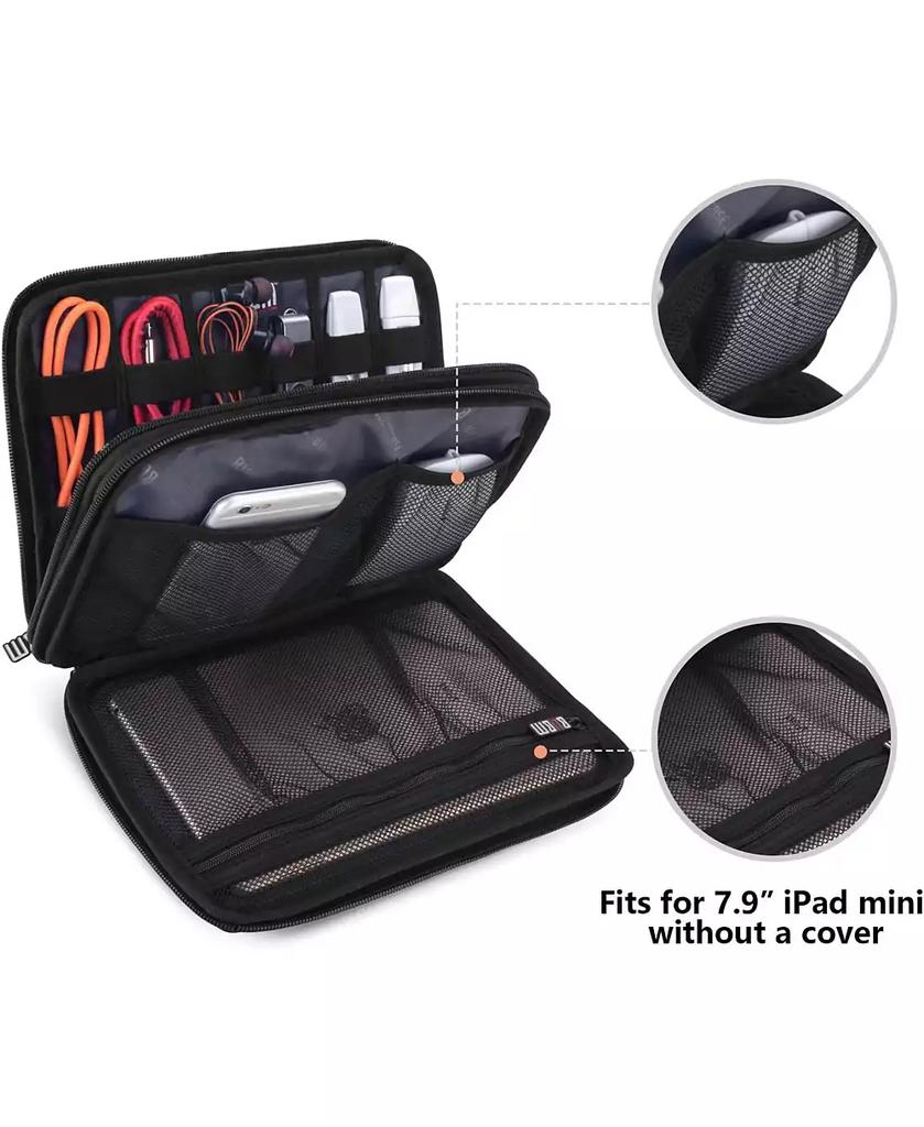 BUBM Gray Electronics Organizer - Medium Double Layer Travel Storage Bag for iPad Mini, Cables, USB Drives, Chargers & Tech Accessories