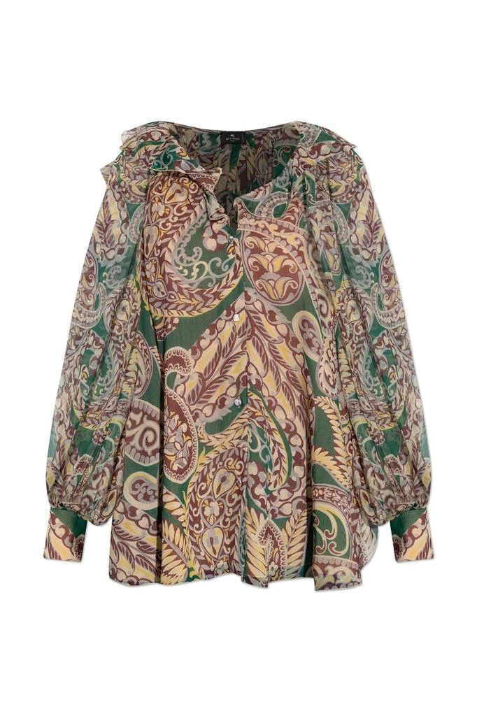 ETRO Etro Paisley Printed Ruffled V-Neck Shirt 1