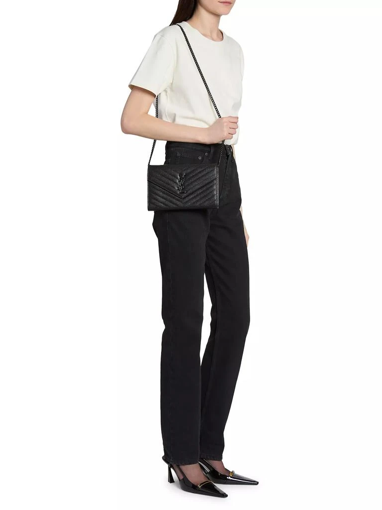 Yves Saint Laurent Cassandre Envelope Chain Wallet in Grain De Poudre Leather 2