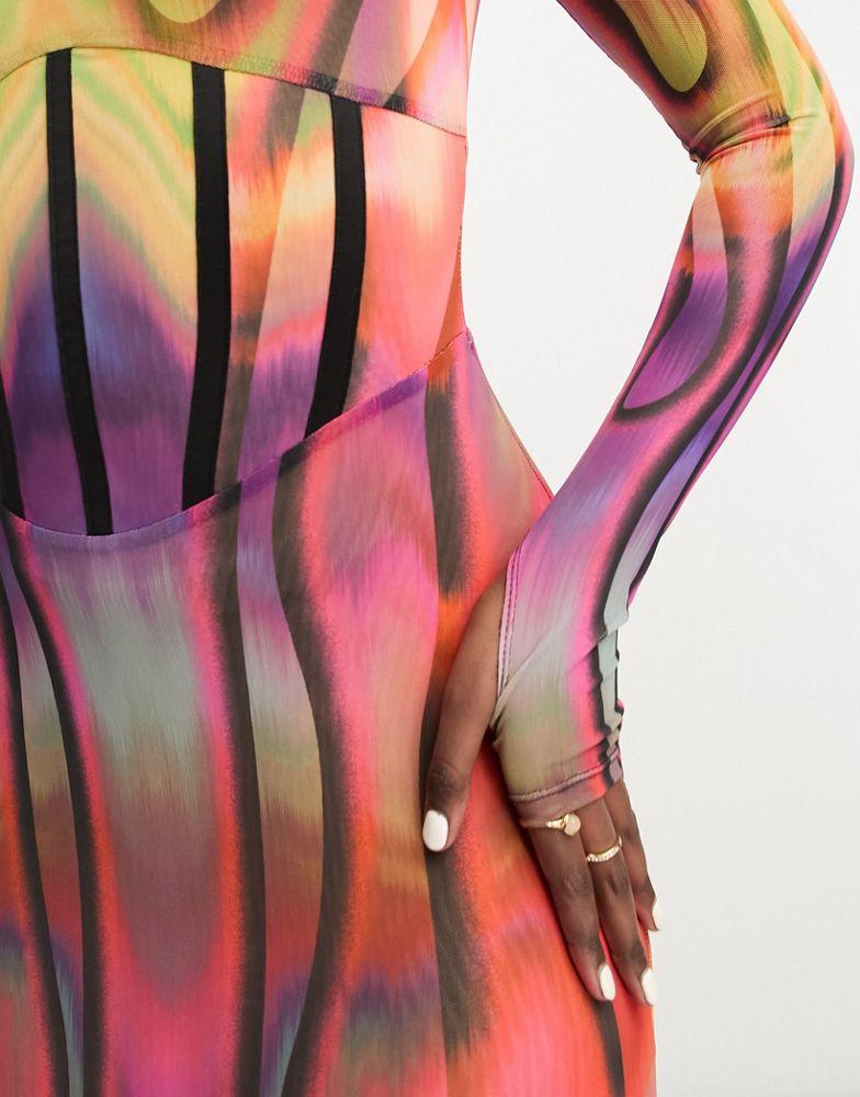 AFRM AFRM Novo off the shoulder boning mini dress in red multi