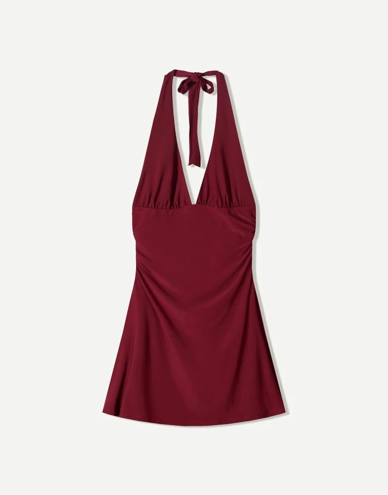 Bershka Bershka halter mini dress in burgundy - Dresses & Skirts -  BeyondStyle