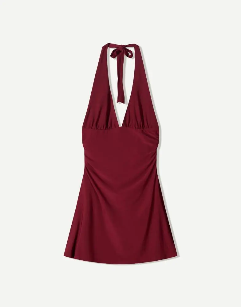 burnt orange halter neck dress Roma Dress in Burnt Orange Satin — Halterneck Maxi Bridesmaid Dress main image 1