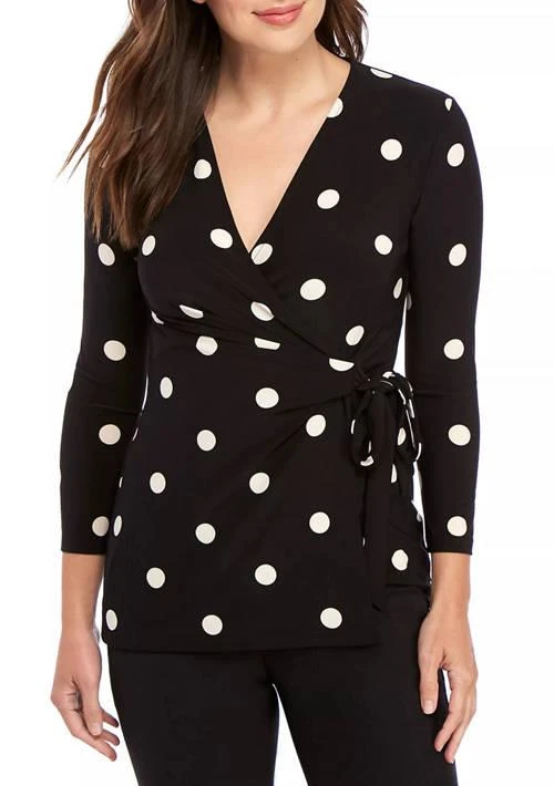 Anne Klein Klein Petite Printed 3 4 Sleeve Wrap Top 1