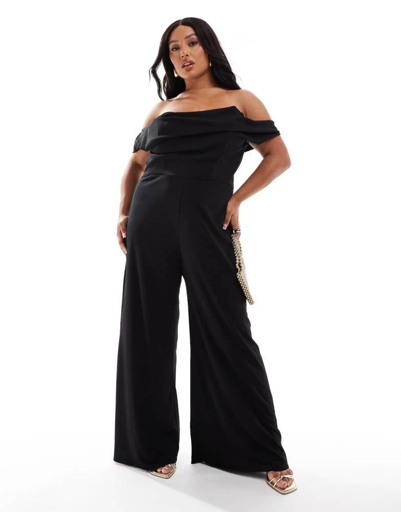 ASOS ASOS DESIGN Curve off shoulder structured neckline jumpsuit in black 1