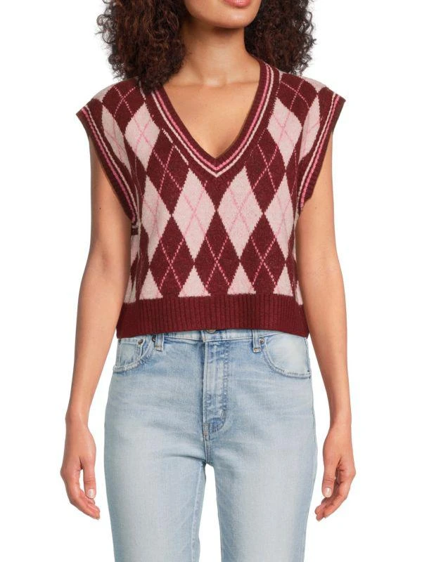 Lea & Viola Argyle Crop Sweater Vest 1