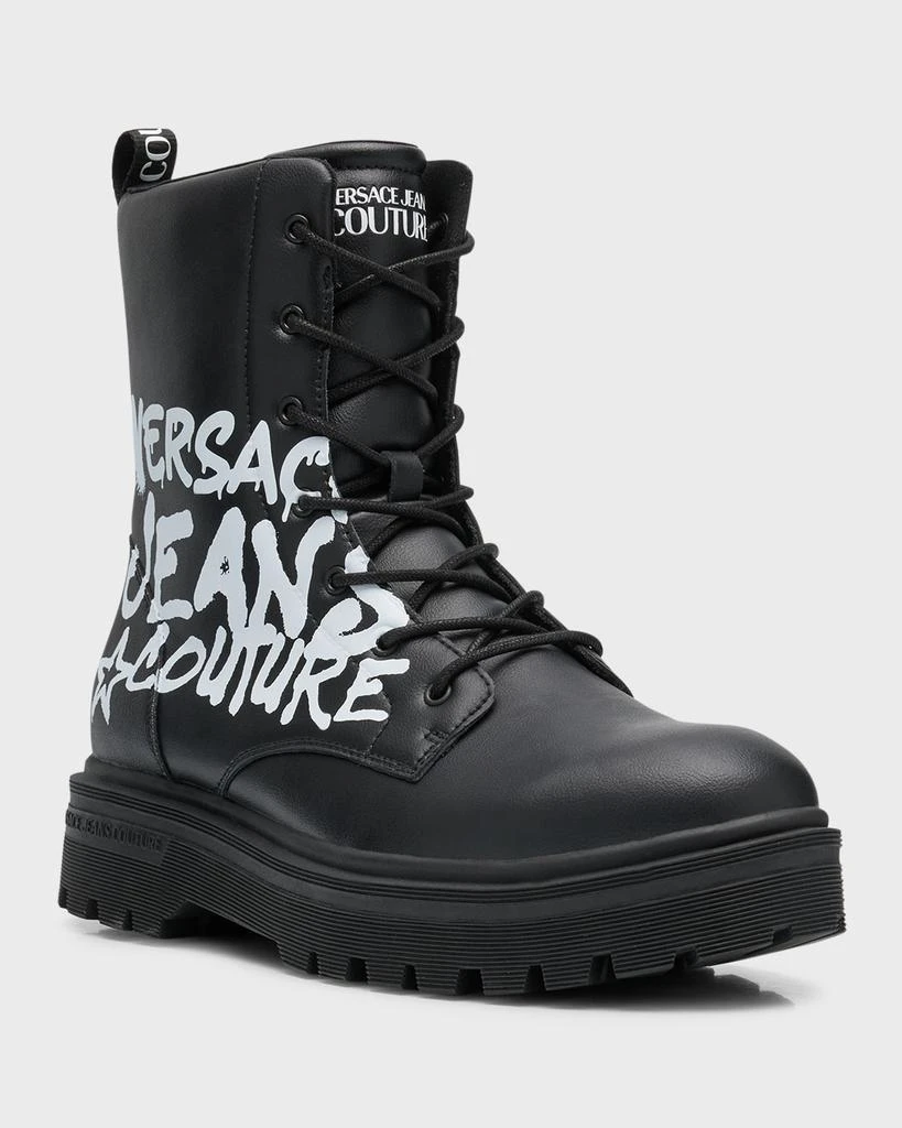 Versace Men's Syrius Graffiti Logo Leather Combat Boots 3