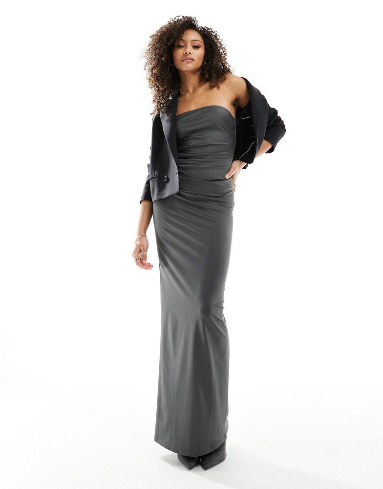 4th Reckless 4th Reckless ruched bandeau maxi dress in grey GREY UK 12 Dresses Skirts BeyondStyle