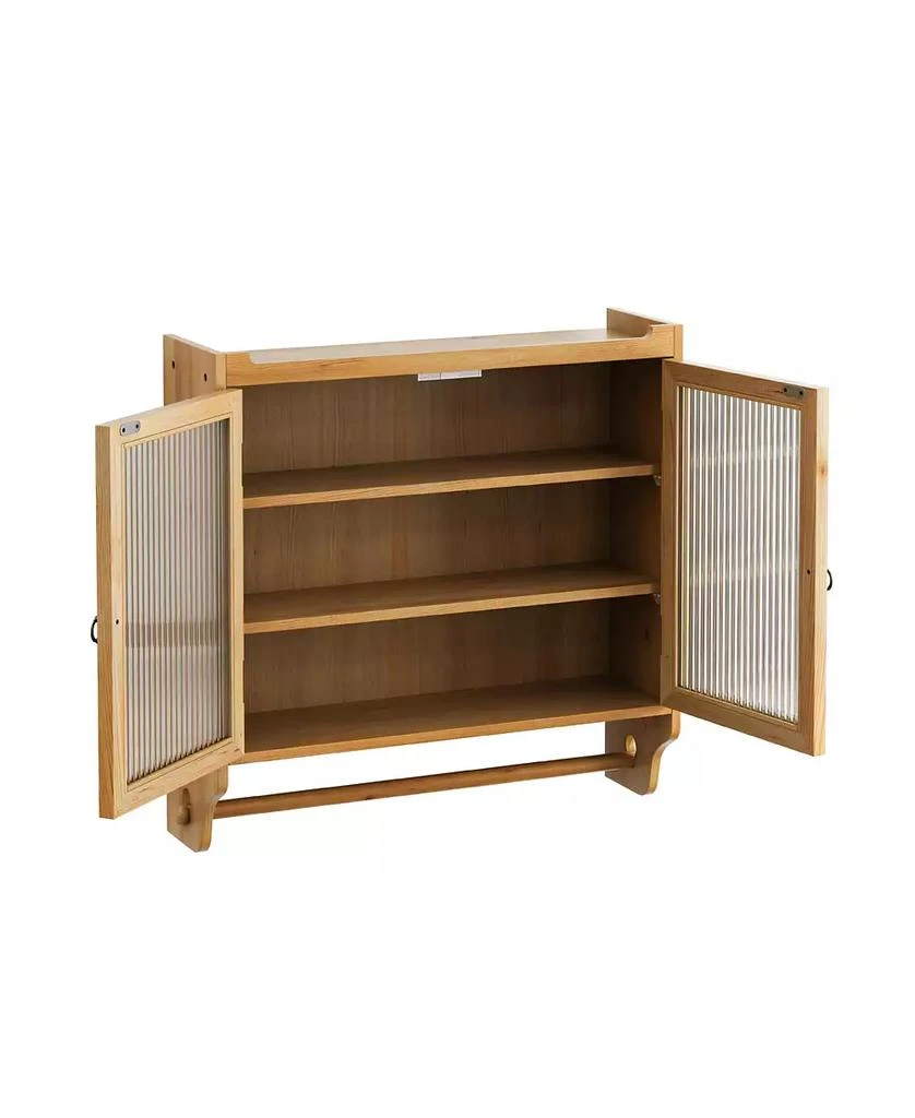 sumyeg CASAINC 24.8" Vintage Wall-Mounted Bathroom Cabinet with Glass Double Doors, 3 Tiers and Towel Rack 6