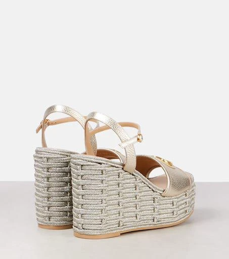 Valentino VLogo metallic leather wedge sandals 2