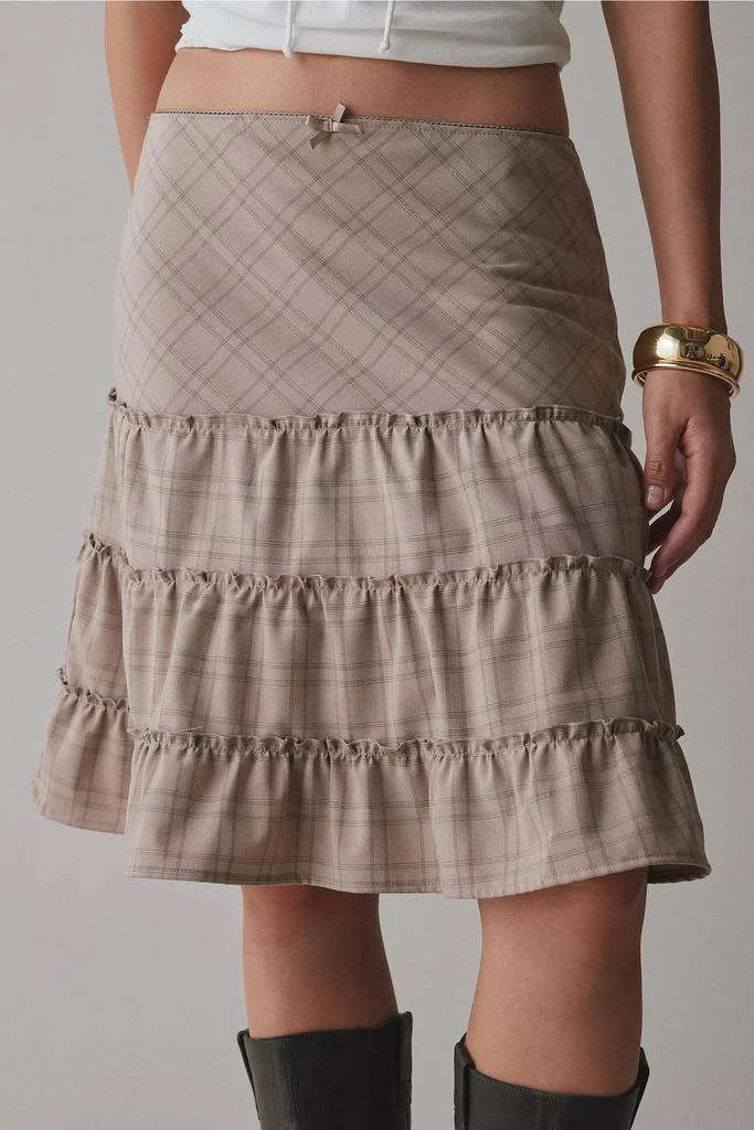 Urban Renewal ReMADE By UO Remnants Tiered Plaid Knee-Length Skirt 1
