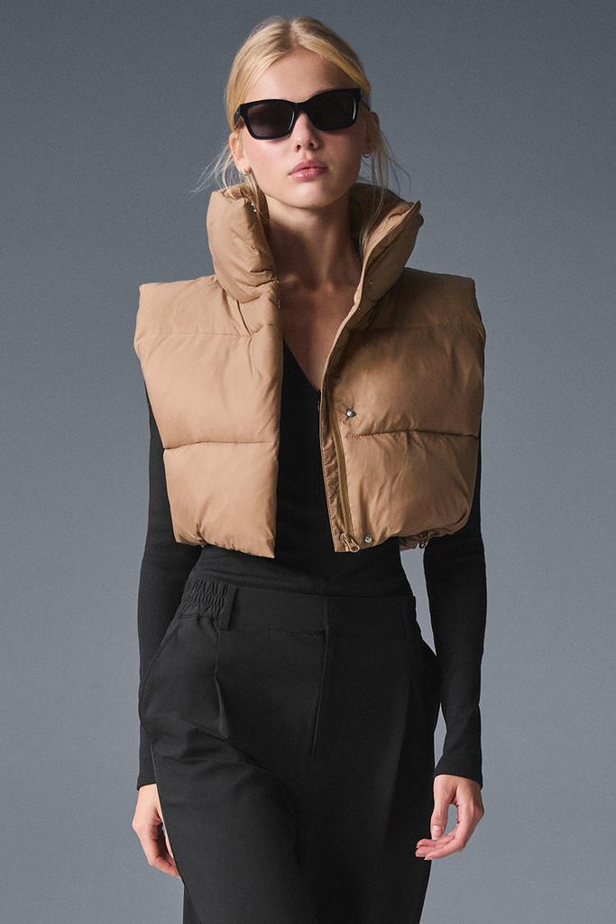 Alo Cropped Gold Rush Puffer Vest - Toasted Almond