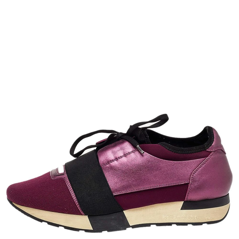 Balenciaga Balenciaga Burgundy/Purple Leather And Canvas Race Runner Sneakers Size 40 2