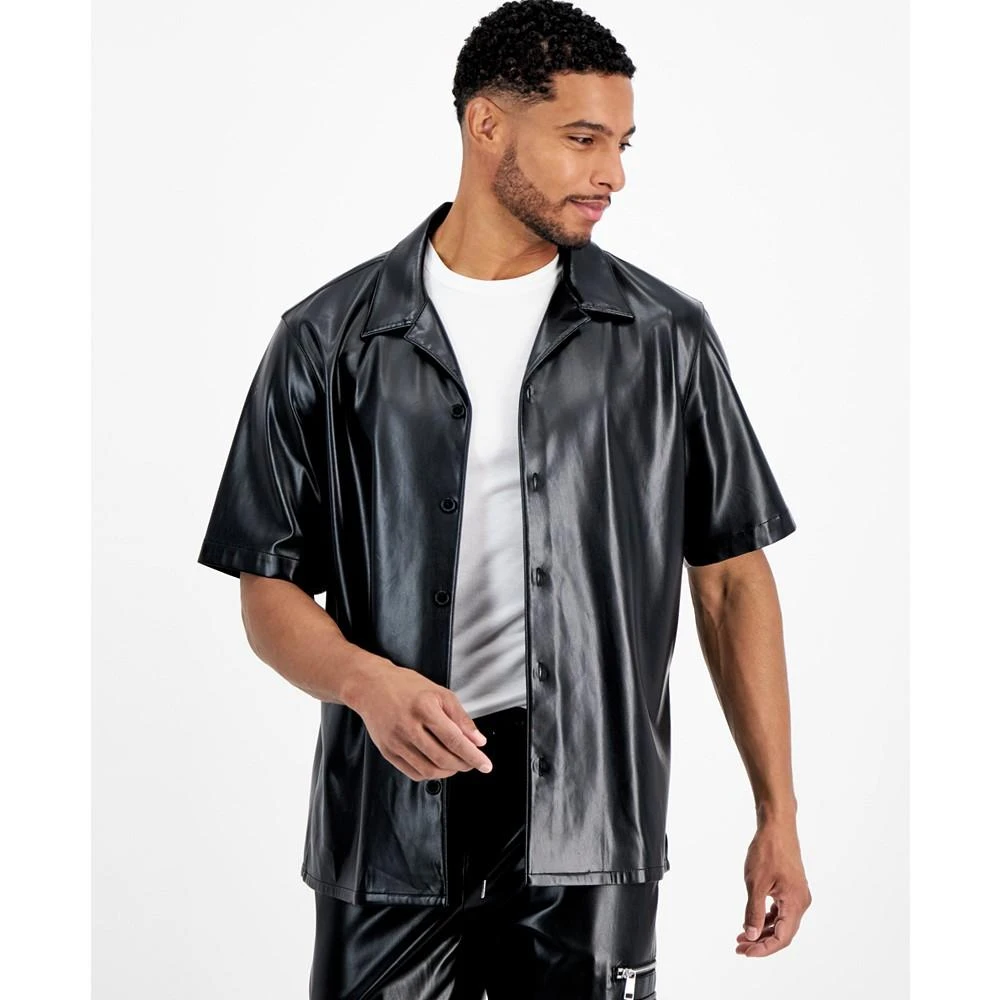 INC International Men's Jax Regular-Fit Button-Down Faux-Leather Camp Shirt, Created for Macy's 3