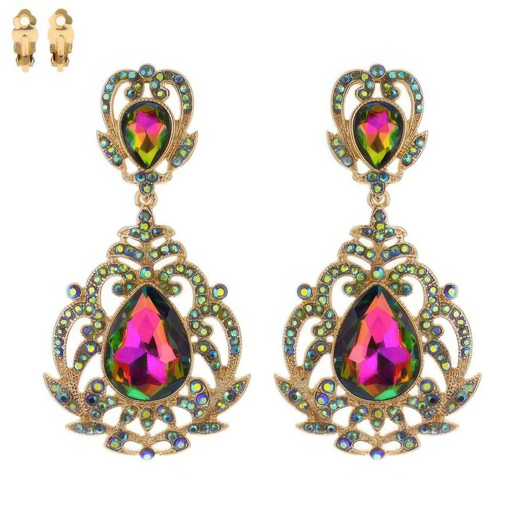 TRUEDAMES Crystal Teardrop Shaped Filigree Clip On Earrings 4