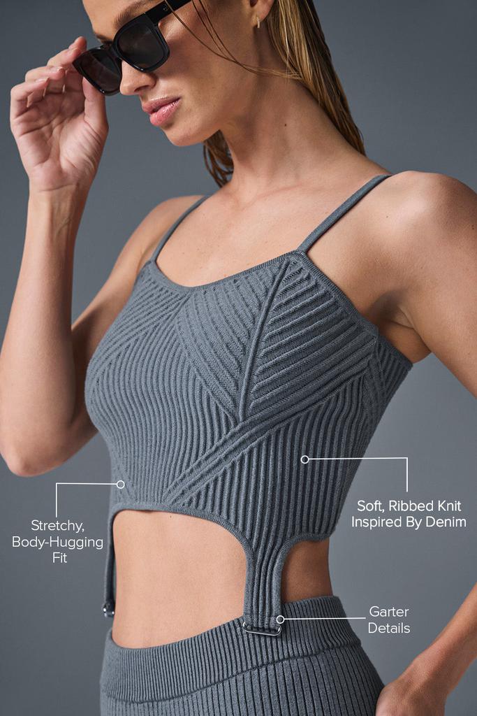 Alo Denim Knit Garter Tank - Steel Grey/Anthracite