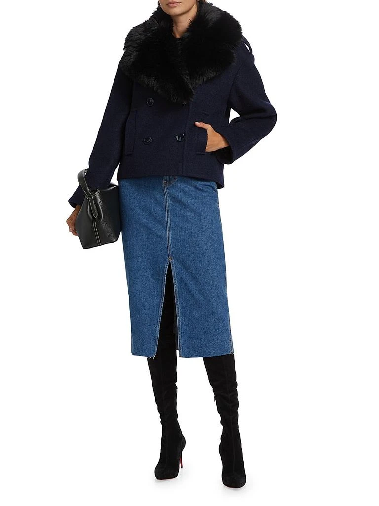 Mercer Collective Georgia Faux Fur Collar Double-Breasted Peacoat 2