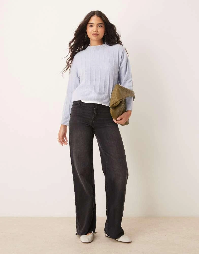 Mango Mango wide ribbed round neck jumper in pale blue 1