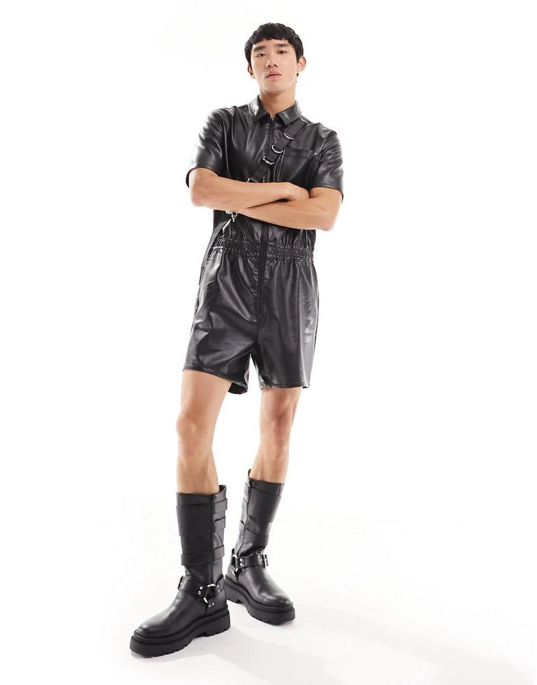 ASOS ASOS DESIGN short boilersuit in black leather look 1