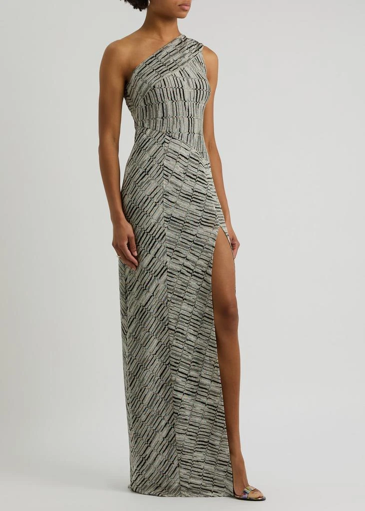 Shop One-shoulder metallic-knit maxi dress on Sale at BeyondStyle