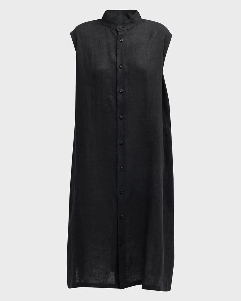 Eskandar A-line Collarless Sleeveless Linen Shirtdress 1