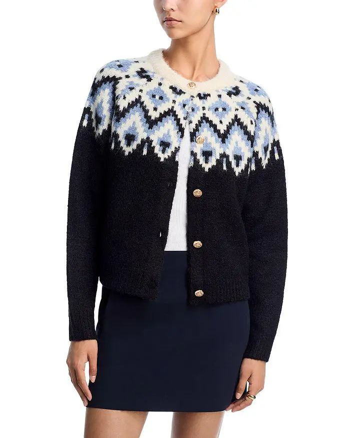 AQUA Fair Isle Crewneck Cardigan - Exclusive