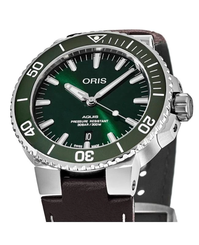 Oris Oris Aquis Date 39mm Green Dial Leather Strap Men's Watch 01 733 7732 4157-07 5 21 10FC 2