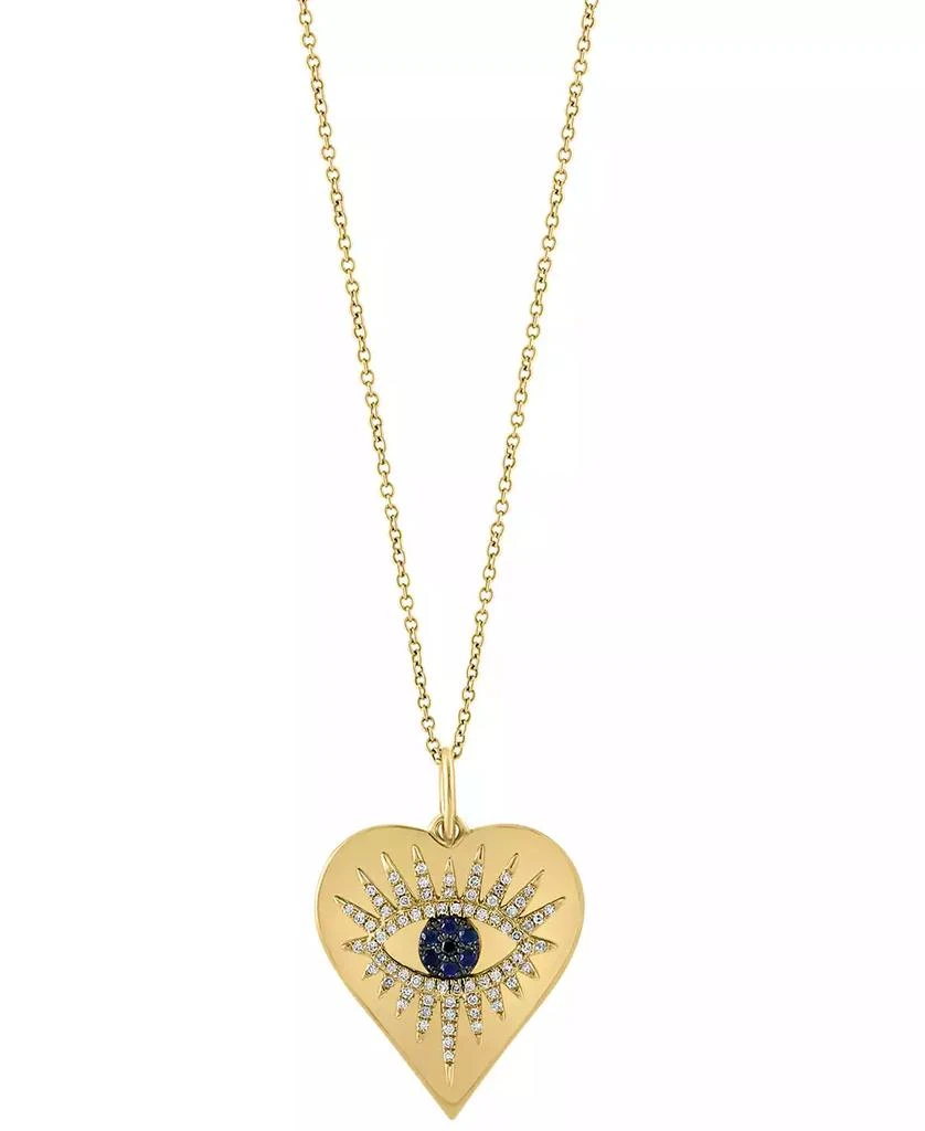 EFFY Collection EFFY® Sapphire (1/20 ct. t.w.) & Diamond (1/4 ct. t.w.) Evil Eye Heart 18" Pendant Necklace in 14k Gold 1