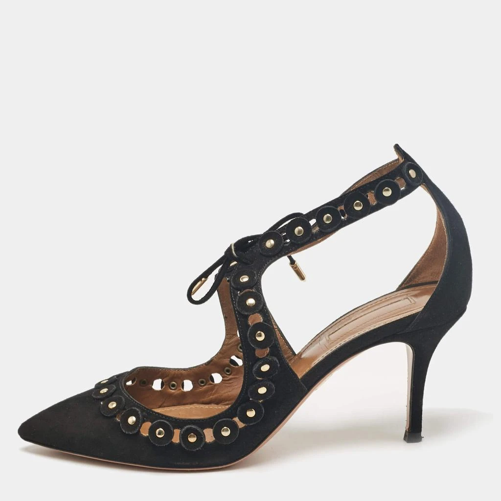 Aquazzura Aquazzura Black Suede Ankle Strap Pumps Size 37.5 1