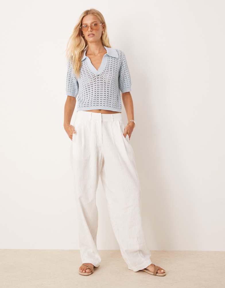 Brave Soul Brave Soul Pointelle knit collared t-shirt in blue