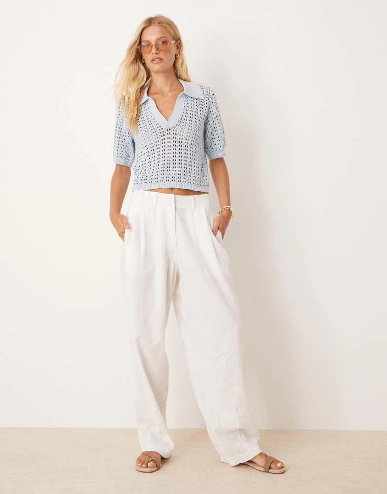 Brave Soul Brave Soul Pointelle knit collared t-shirt in blue 2