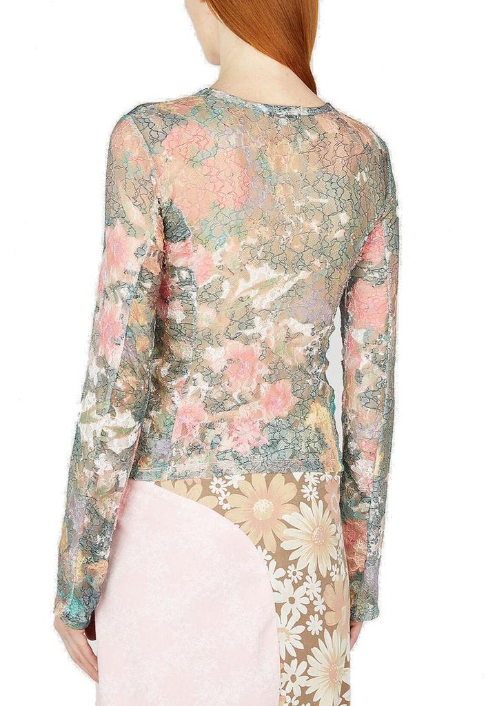 Rave Review Rave Review Sol Graphic Motif Lace Mesh Long Sleeved Top