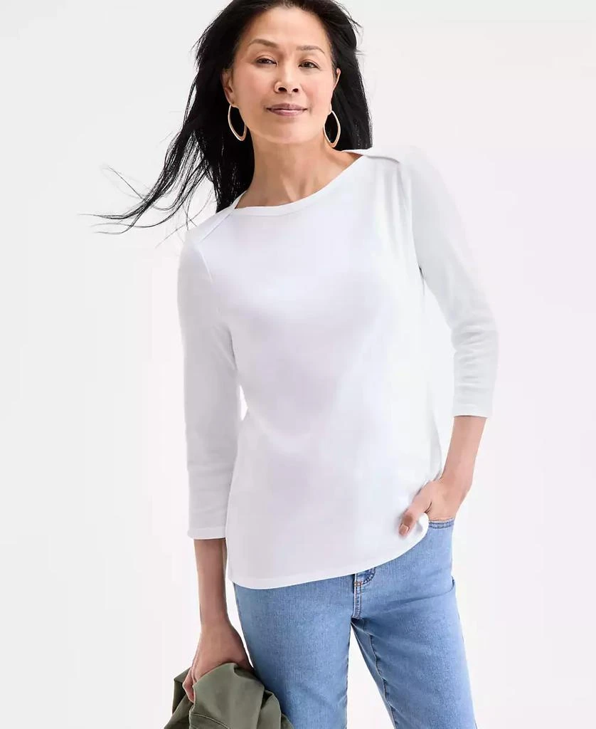 Style & Co Women's Pima Cotton 3/4-Sleeve Boat-Neck Top, Regular & Petite, Created for Macy's 4