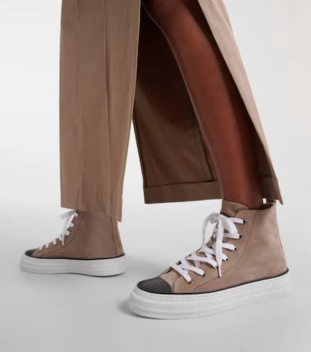 Brunello Cucinelli Monili-embellished high-top suede sneakers 4