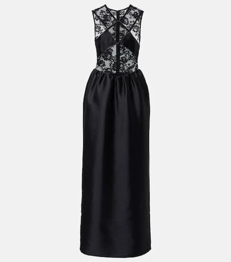 Self Portrait Floral lace-trimmed taffeta maxi dress 1