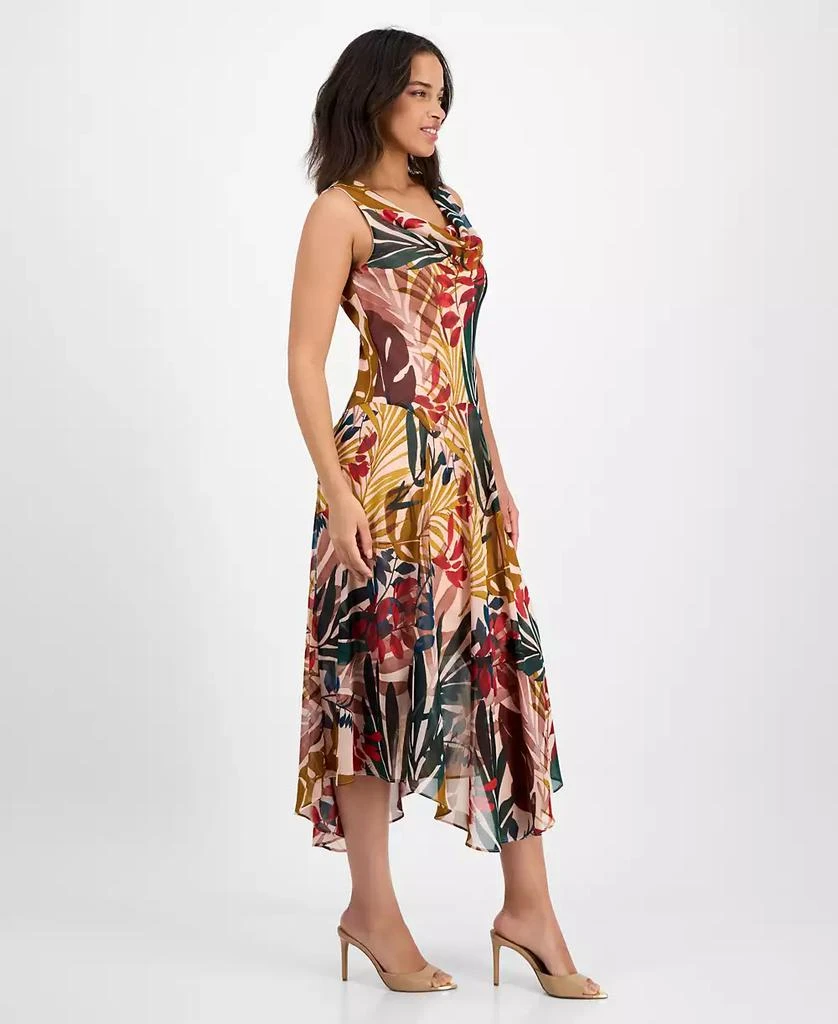 Robbie Bee Women's Printed Draped-Neck Asymmetric Dress 2