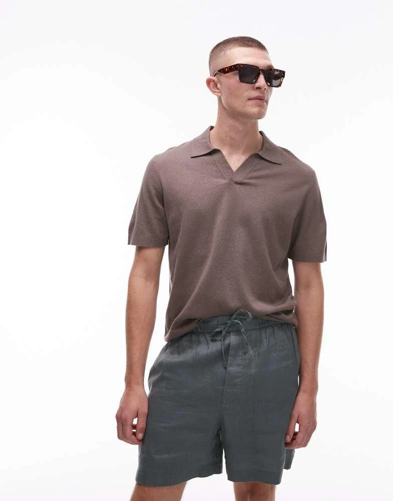 ARKET ARKET cotton linen knitted shirt sleeve polo shirt in light brown 1